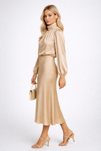 Loovay Solvienne Jurk, Satijnlook Midi Design