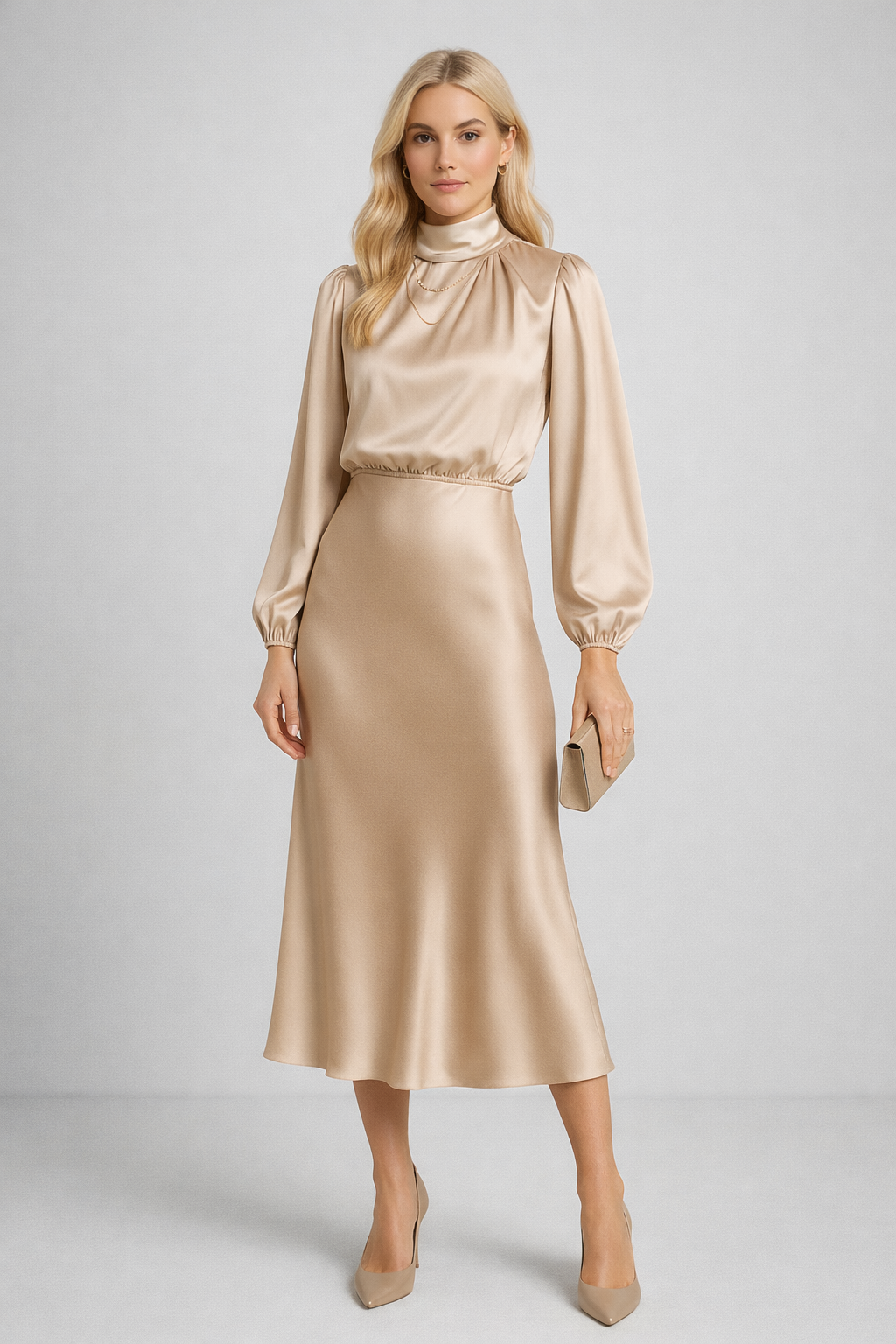 Loovay Solvienne Jurk, Satijnlook Midi Design