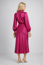 Loovay Solvienne Jurk, Satijnlook Midi Design