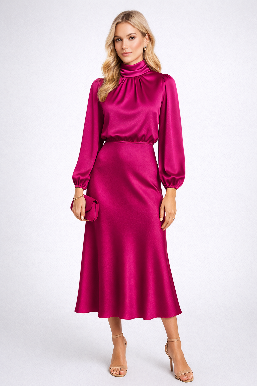 Loovay Solvienne Jurk, Satijnlook Midi Design