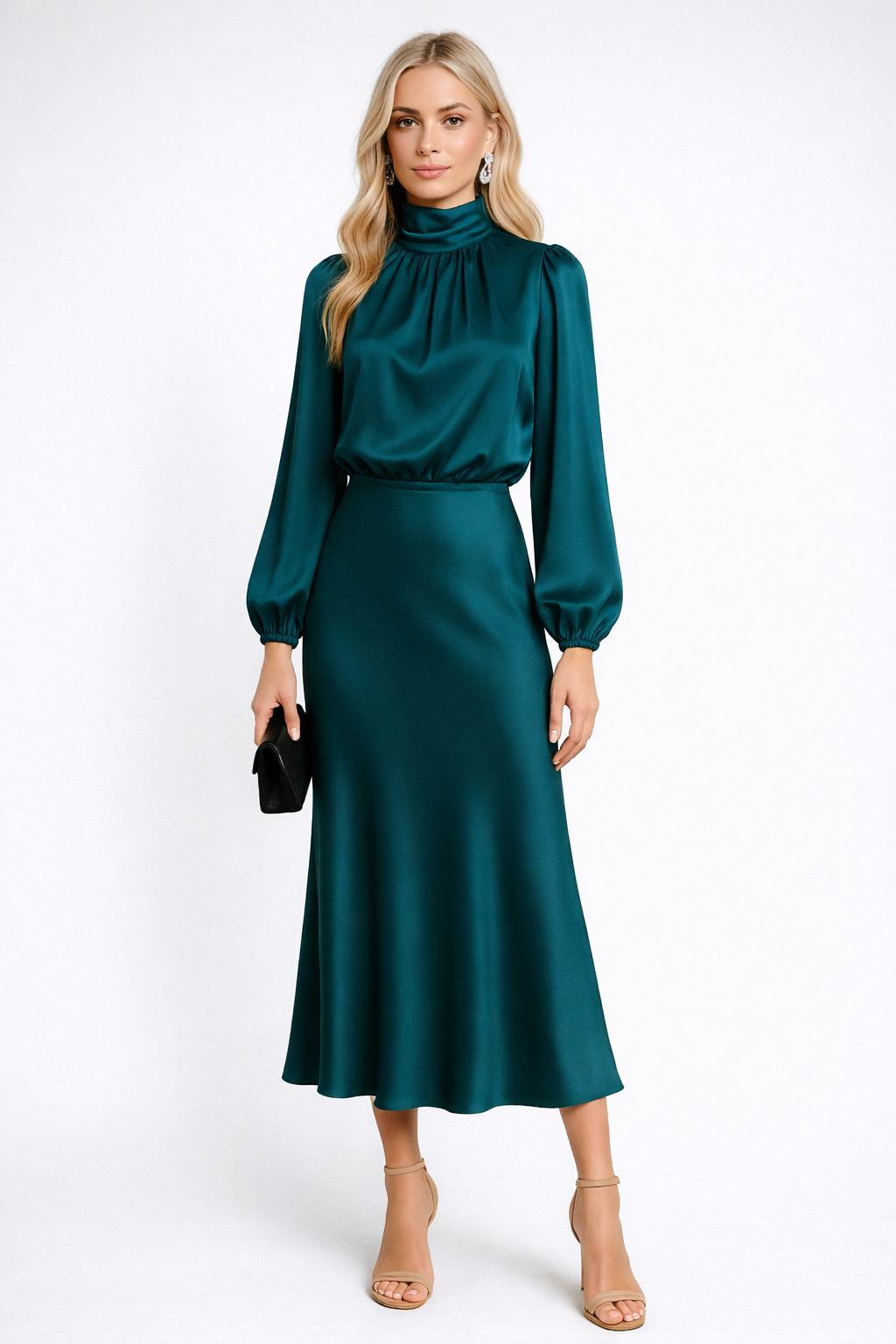 Loovay Solvienne Jurk, Satijnlook Midi Design