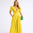 Loovay - Dames Elegante Jumpsuit met Puffmouwen en Wijde Pijpen