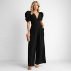 Loovay - Dames Elegante Jumpsuit met Puffmouwen en Wijde Pijpen