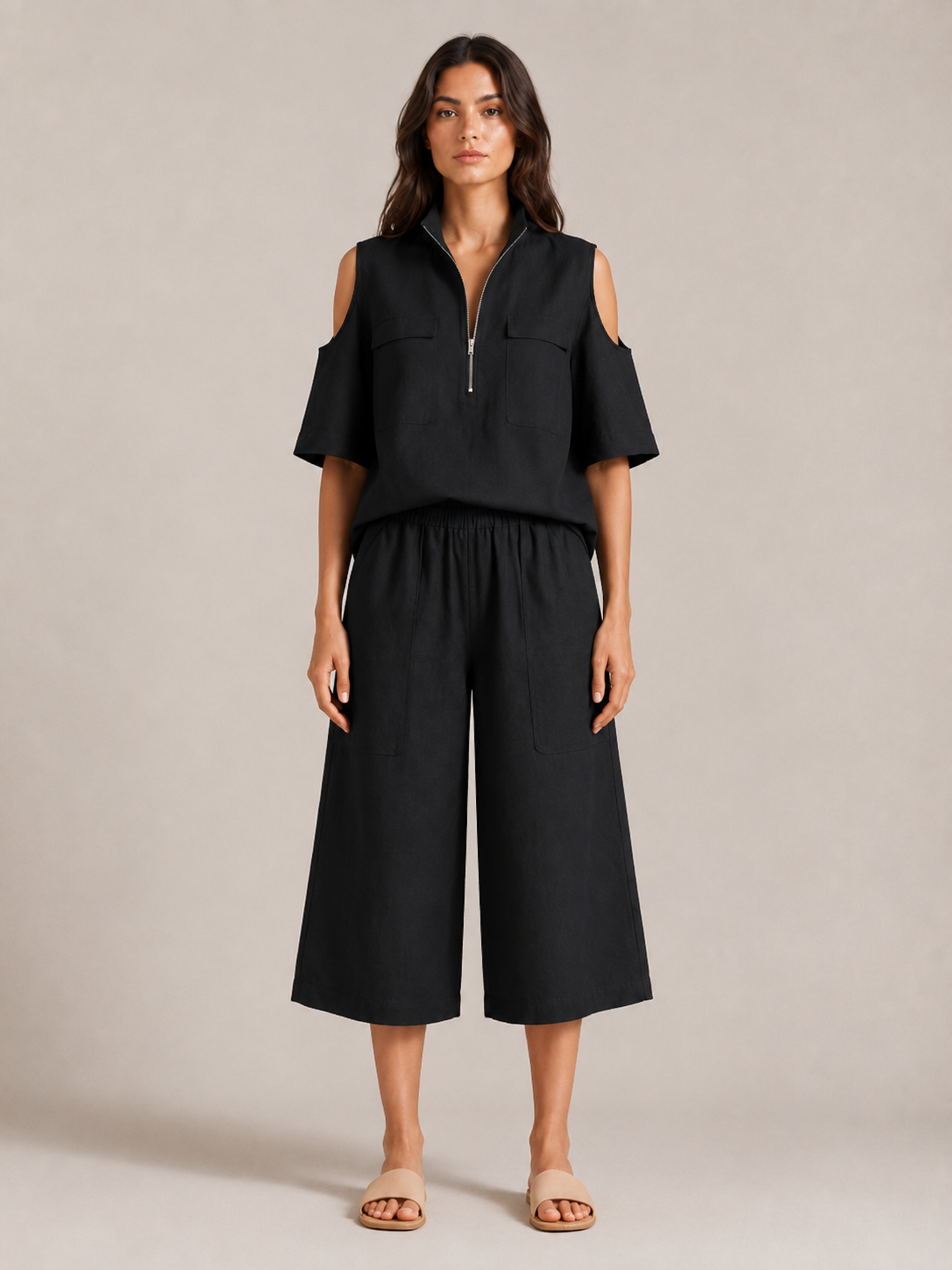Loovay Viorena Set met Cold Shoulder Top en Culotte