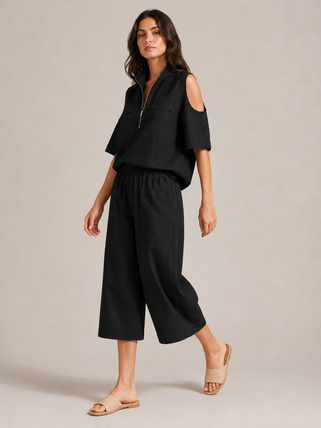 Loovay Viorena Set met Cold Shoulder Top en Culotte