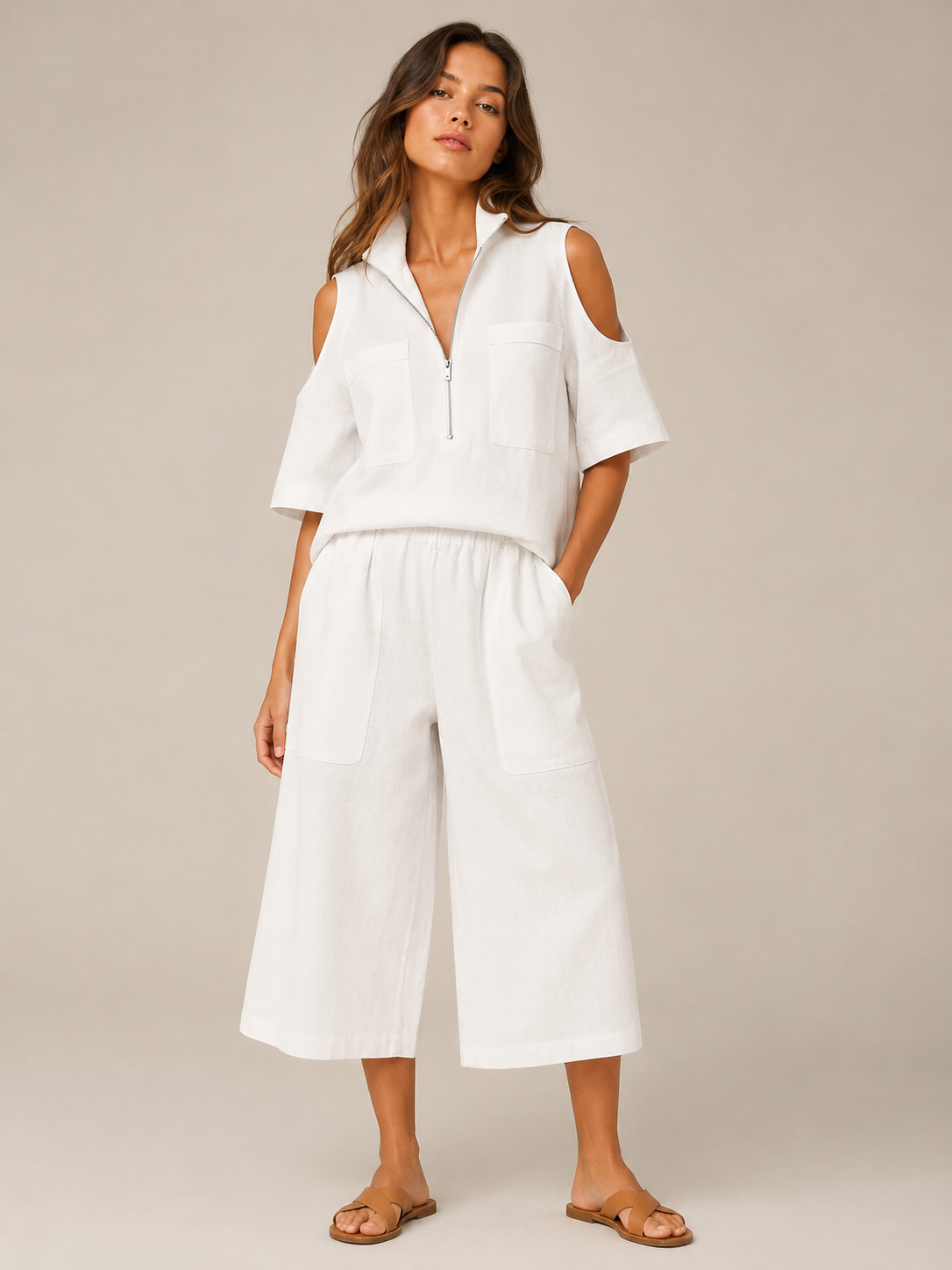 Loovay Viorena Set met Cold Shoulder Top en Culotte