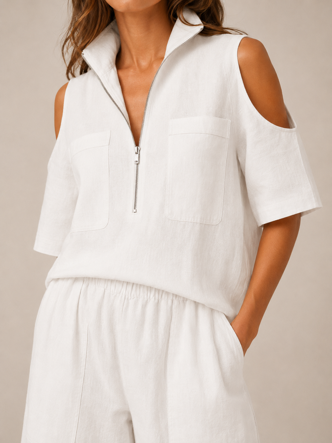 Loovay Viorena Set met Cold Shoulder Top en Culotte