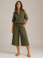 Loovay Viorena Set met Cold Shoulder Top en Culotte