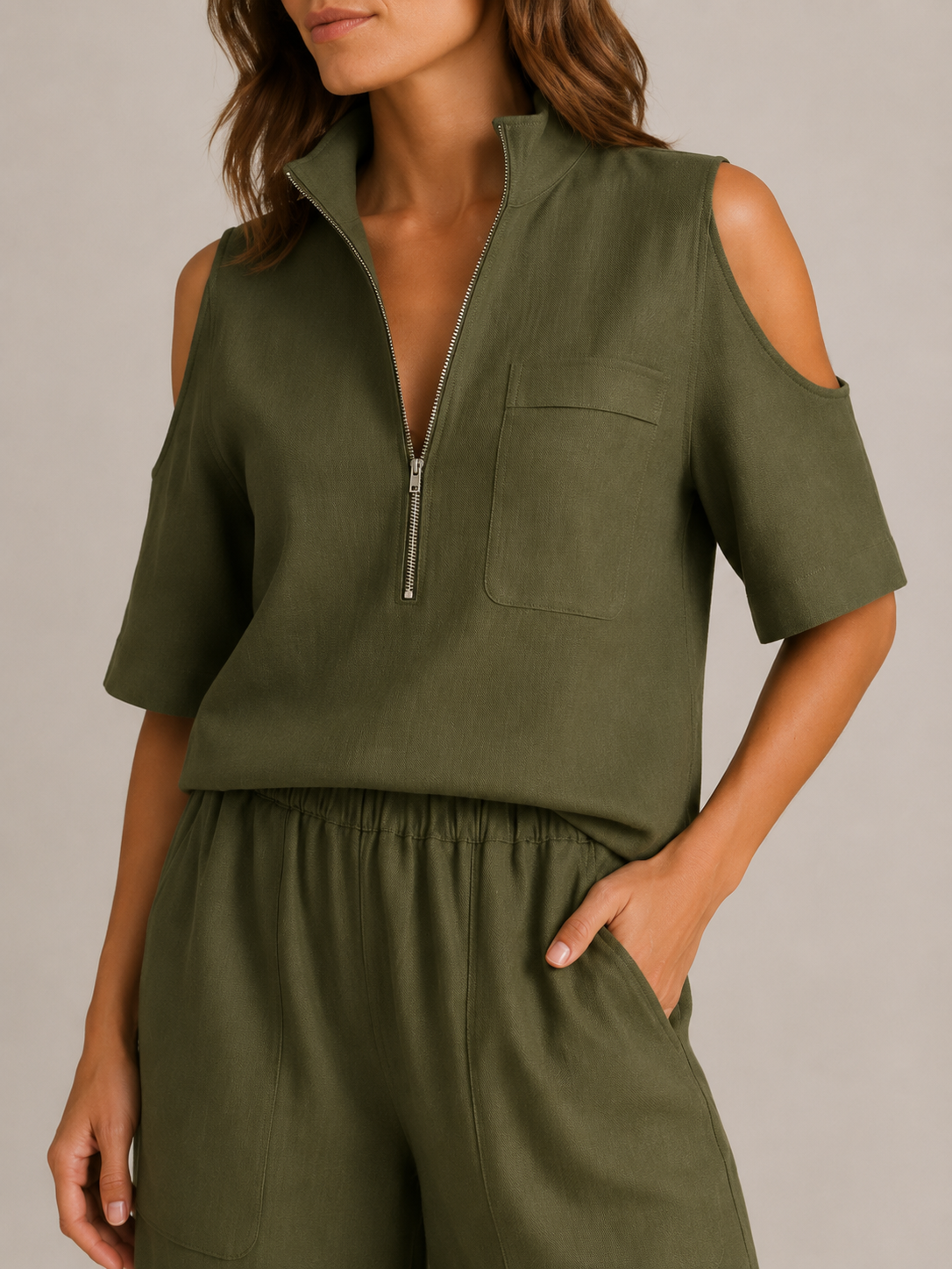 Loovay Viorena Set met Cold Shoulder Top en Culotte