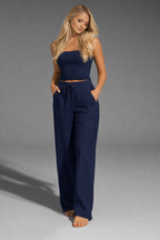 Loovay Linvera Broek, Linnenmix Trekkoord Design