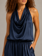 Loovay Ravielle Satijnlook Set met Haltertop en Wijde Broek