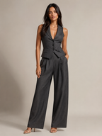 Loovay Belviane Gilet Set met Wide Leg Broek