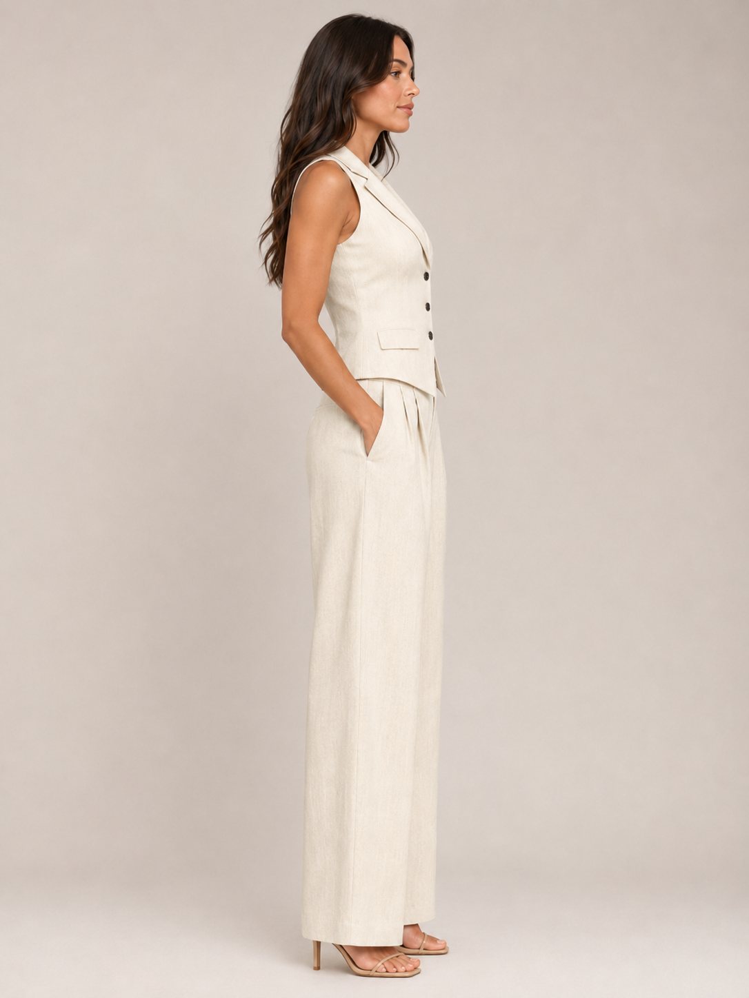 Loovay Velisse Tweedelige Set, Gilet en Wide Leg Pantalon