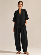 Loovay Avienne Set met V Hals Top en Wijde Broek