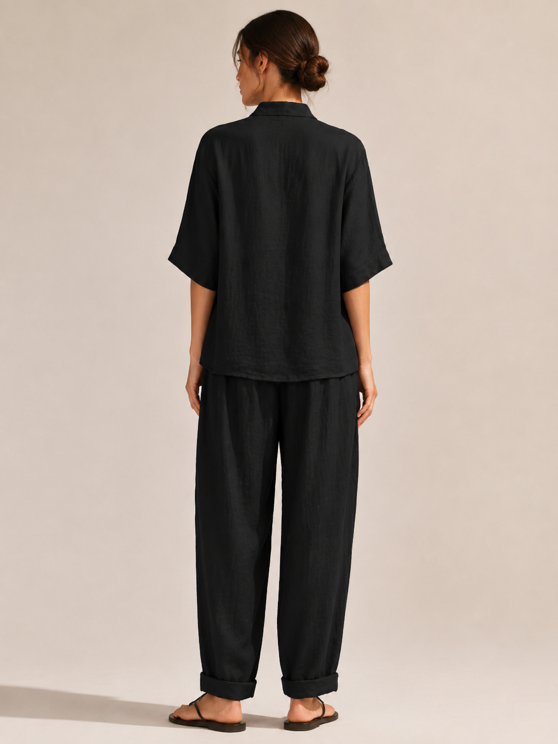 Loovay Avienne Set met V Hals Top en Wijde Broek