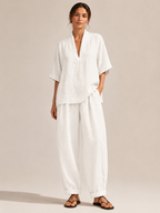 Loovay Avienne Set met V Hals Top en Wijde Broek