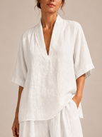 Loovay Avienne Set met V Hals Top en Wijde Broek