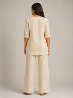 Loovay Renavia Linnenlook Set met V Hals Top
