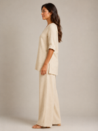Loovay Renavia Linnenlook Set met V Hals Top