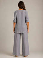 Loovay Renavia Linnenlook Set met V Hals Top