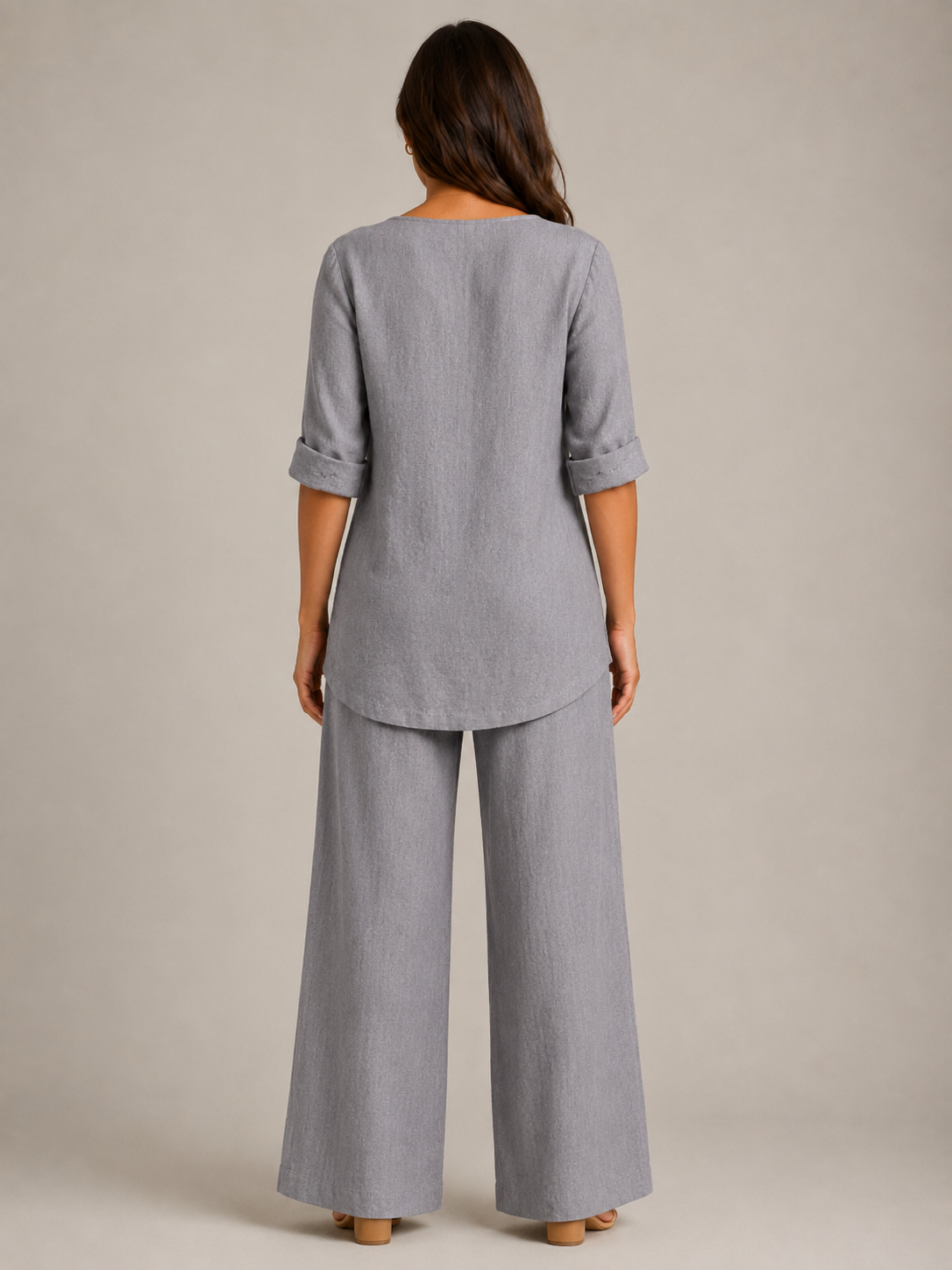 Loovay Renavia Linnenlook Set met V Hals Top