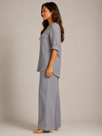 Loovay Renavia Linnenlook Set met V Hals Top