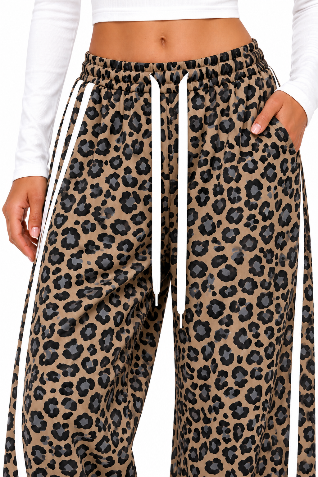 Loovay Marenza Luipaardprint Wide Leg Broek