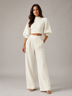 Loovay Floravine Crop Top Set met Wide Leg Broek