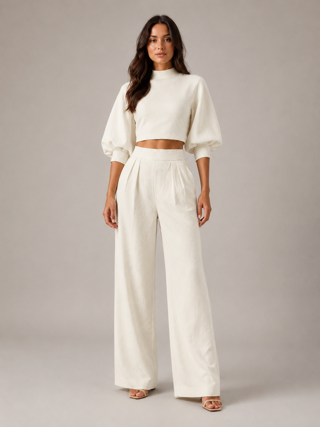 Loovay Floravine Crop Top Set met Wide Leg Broek