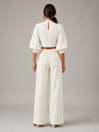 Loovay Floravine Crop Top Set met Wide Leg Broek