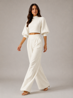 Loovay Floravine Crop Top Set met Wide Leg Broek