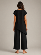 Loovay Avenza Tweedelige Set, Asymmetrische Top en Wijde Broek