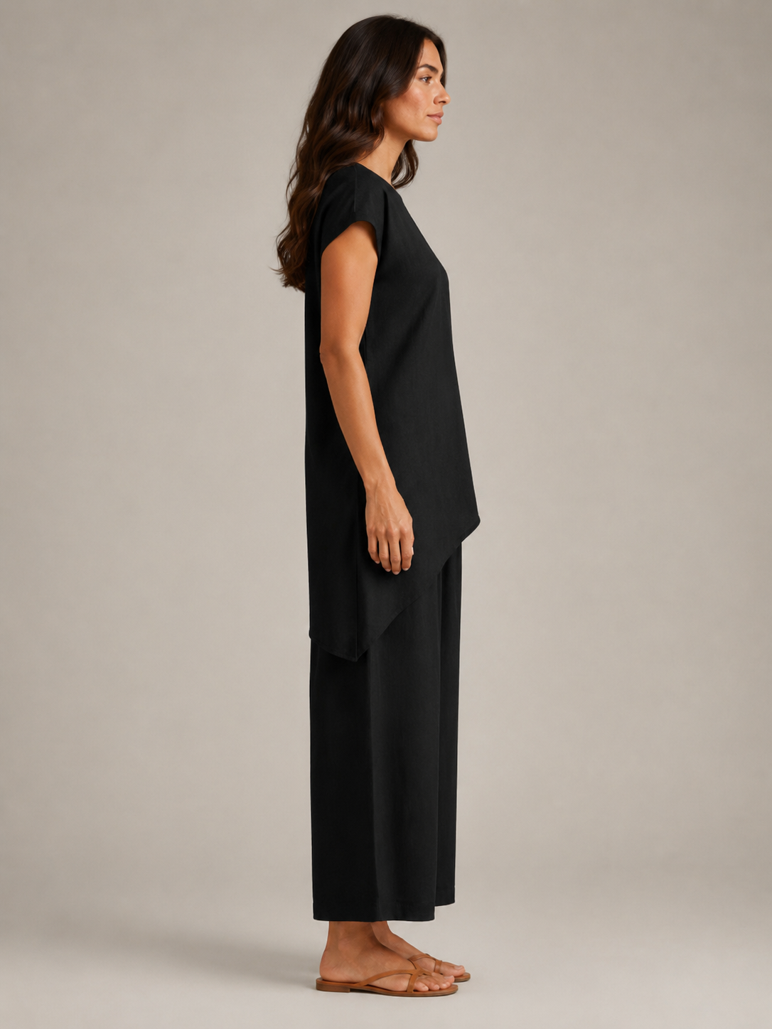 Loovay Avenza Tweedelige Set, Asymmetrische Top en Wijde Broek
