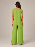 Loovay Avenza Tweedelige Set, Asymmetrische Top en Wijde Broek