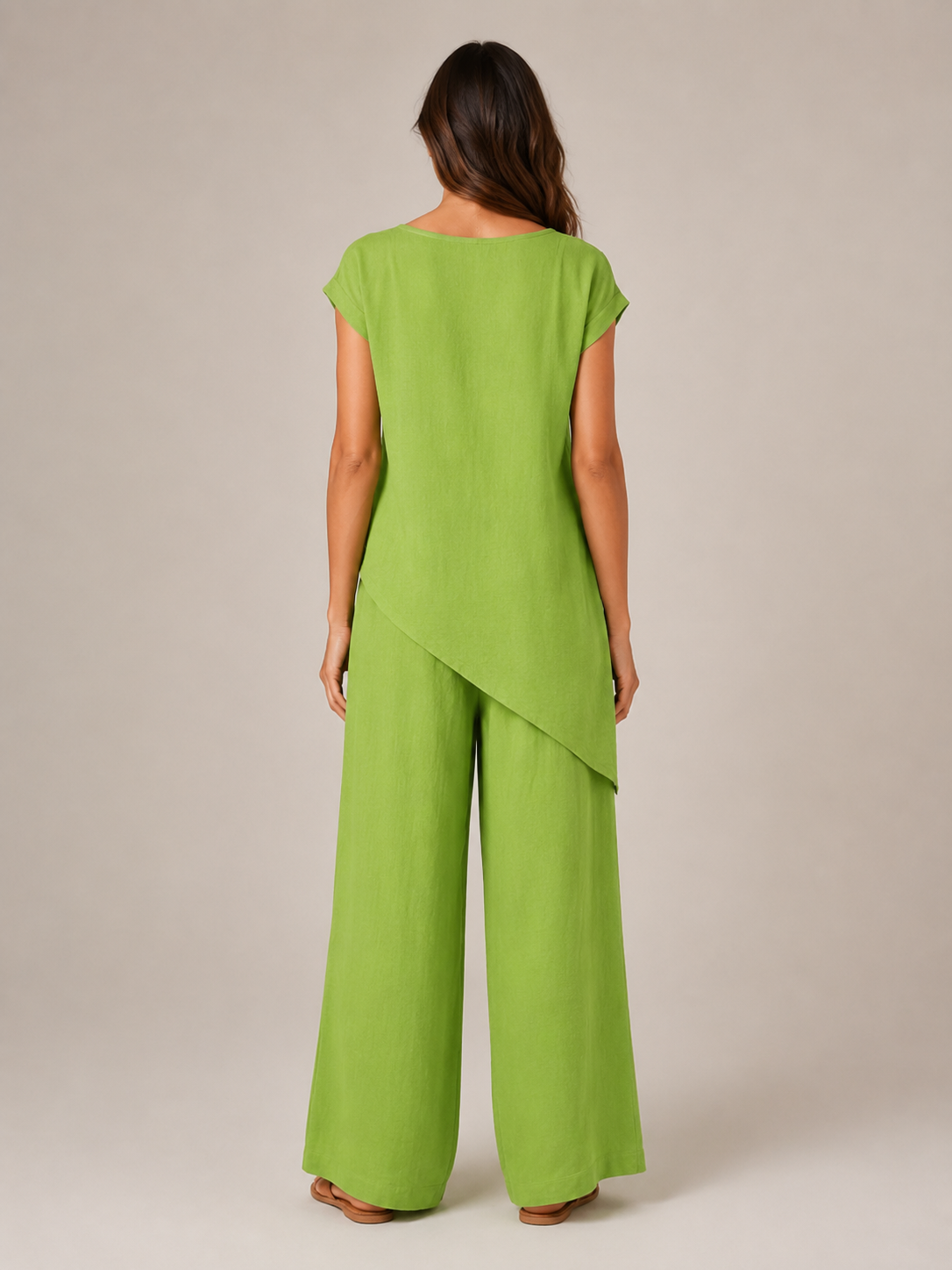 Loovay Avenza Tweedelige Set, Asymmetrische Top en Wijde Broek