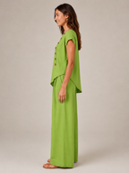 Loovay Avenza Tweedelige Set, Asymmetrische Top en Wijde Broek