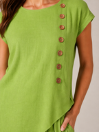Loovay Avenza Tweedelige Set, Asymmetrische Top en Wijde Broek