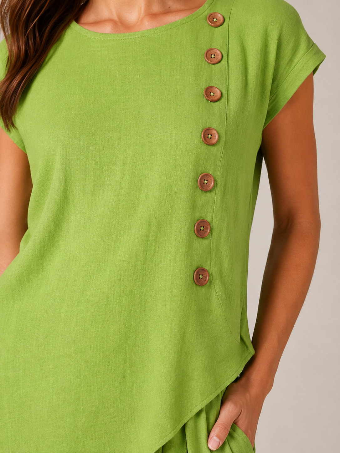 Loovay Avenza Tweedelige Set, Asymmetrische Top en Wijde Broek
