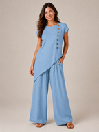 Loovay Avenza Tweedelige Set, Asymmetrische Top en Wijde Broek
