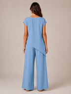 Loovay Avenza Tweedelige Set, Asymmetrische Top en Wijde Broek