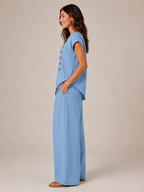 Loovay Avenza Tweedelige Set, Asymmetrische Top en Wijde Broek