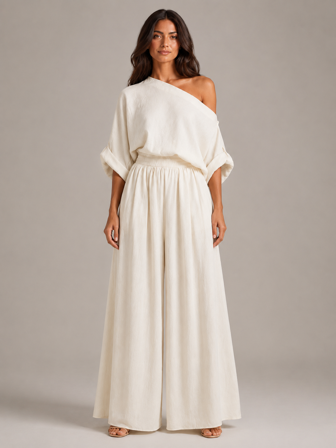 Loovay Alorelle Off Shoulder Set met Wide Leg Broek