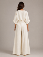 Loovay Aerelle Tweedelige Set, Asymmetrische Top en Wide Leg Broek