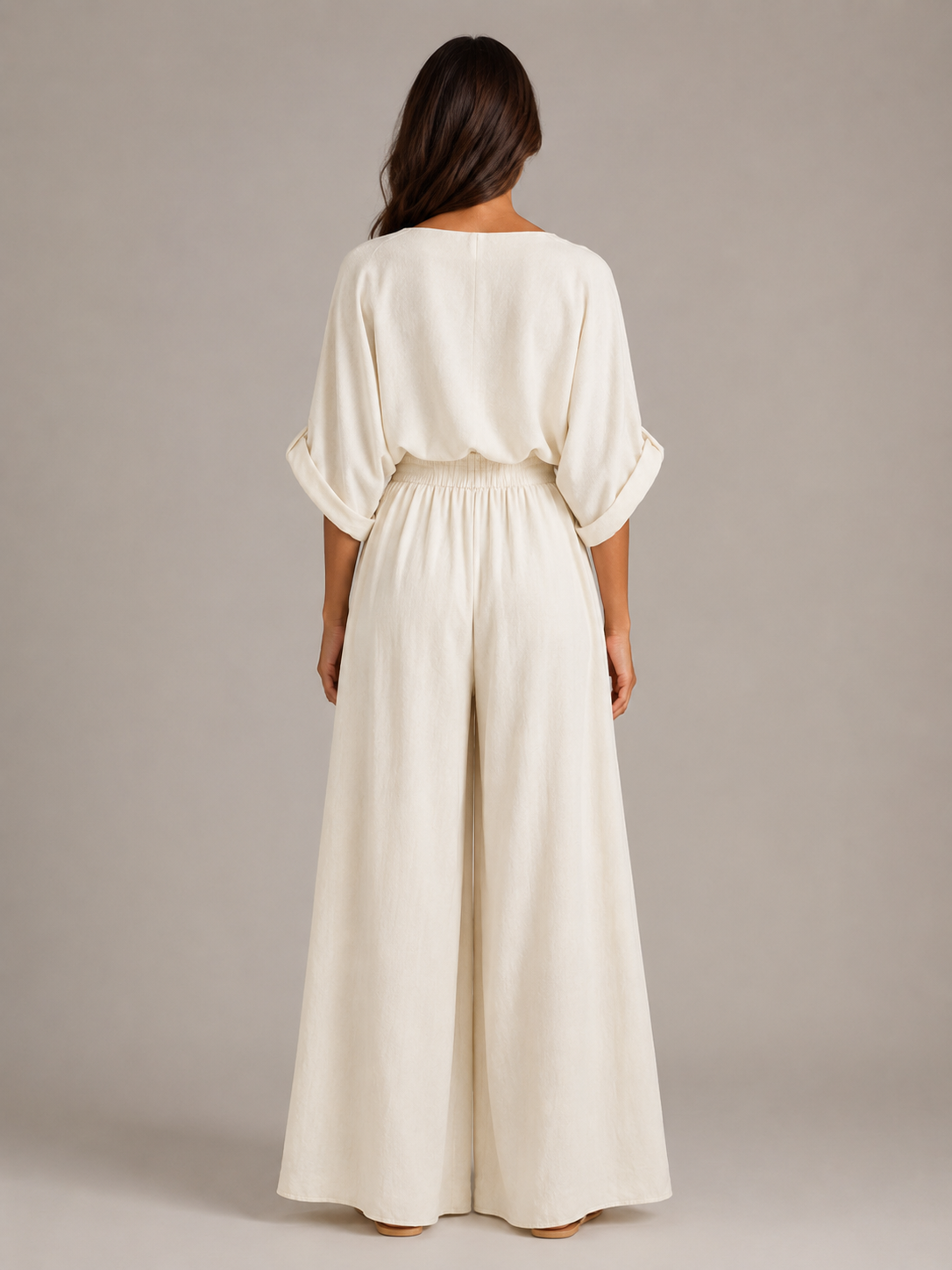 Loovay Aerelle Tweedelige Set, Asymmetrische Top en Wide Leg Broek