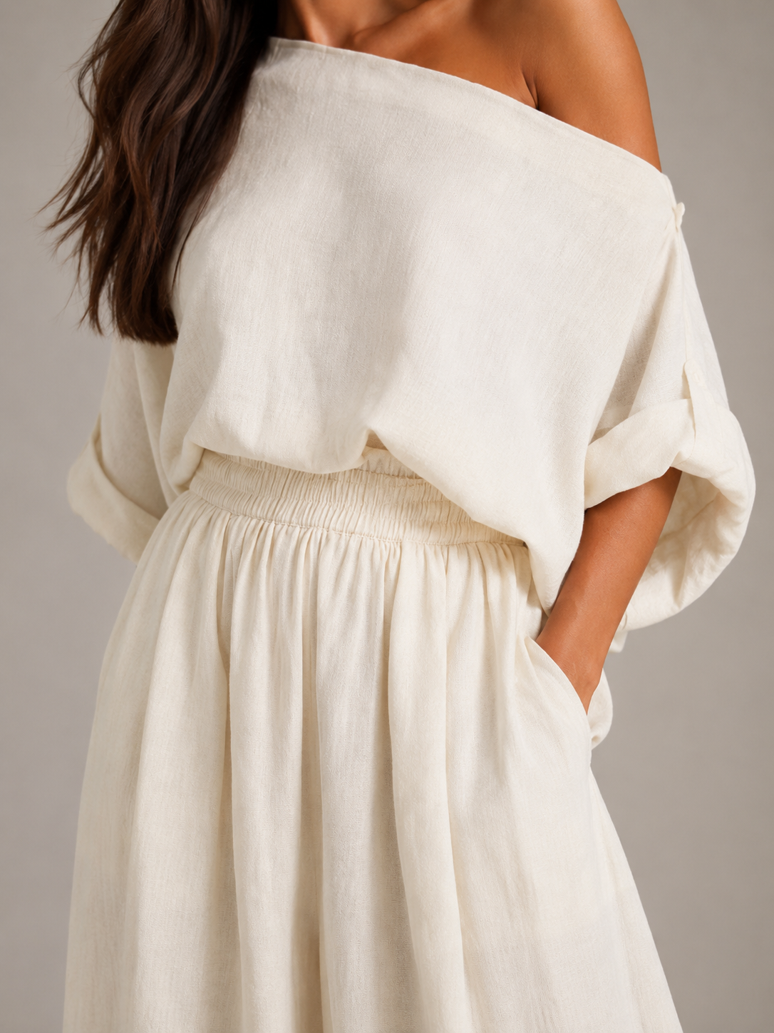 Loovay Aerelle Tweedelige Set, Asymmetrische Top en Wide Leg Broek