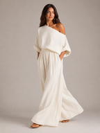 Loovay Alorelle Off Shoulder Set met Wide Leg Broek