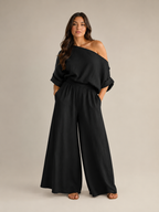 Loovay Aerelle Tweedelige Set, Asymmetrische Top en Wide Leg Broek