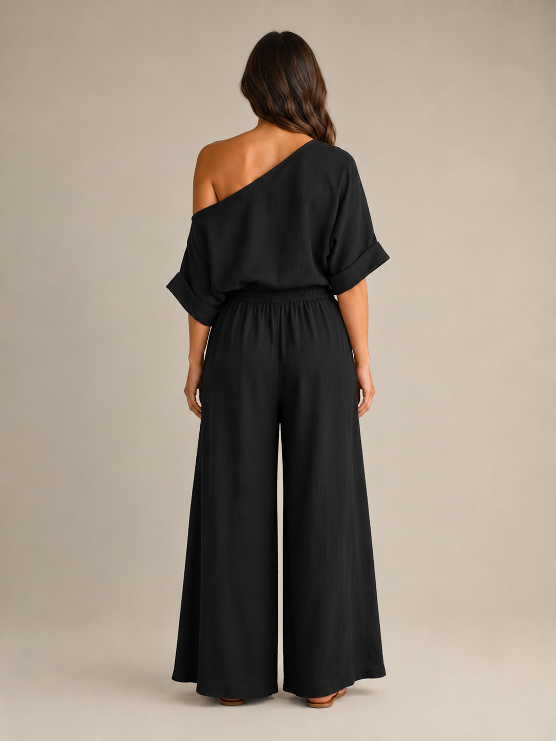 Loovay Aerelle Tweedelige Set, Asymmetrische Top en Wide Leg Broek