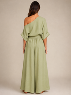 Loovay Aerelle Tweedelige Set, Asymmetrische Top en Wide Leg Broek