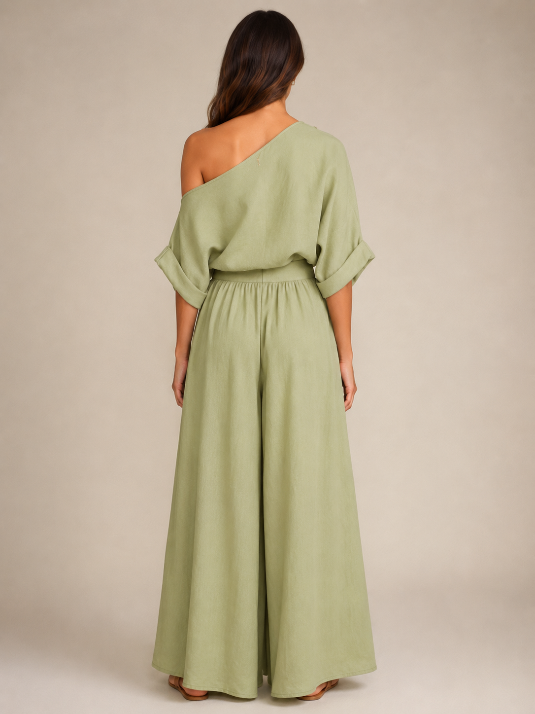 Loovay Aerelle Tweedelige Set, Asymmetrische Top en Wide Leg Broek